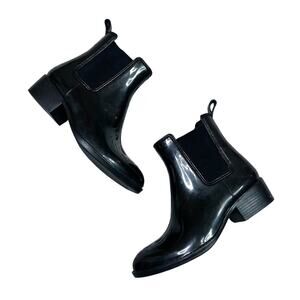 Jeffrey Campbell | Glossy Black Chelsea Ankle Pull On Designer Rain Boots Size 9